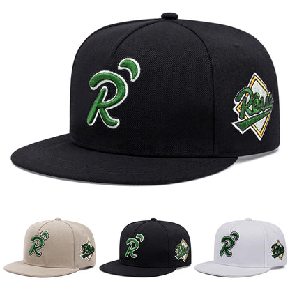 Green Dot R Letter Embroidered Hip-Hop Snapback Cap