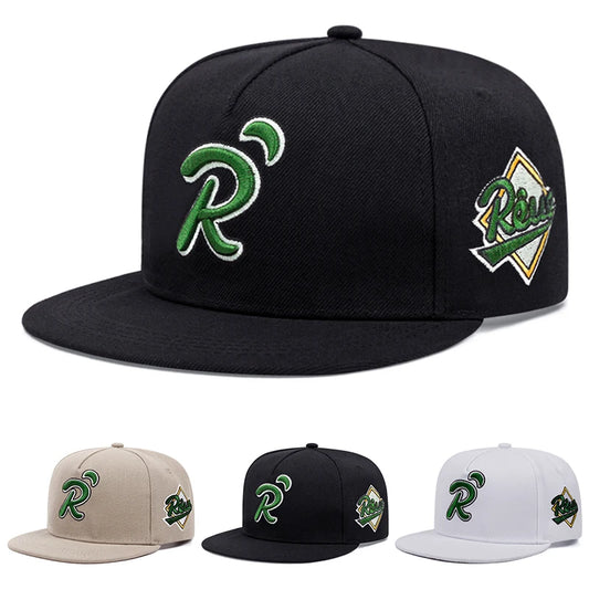 Green Dot R Letter Embroidered Hip-Hop Snapback Cap