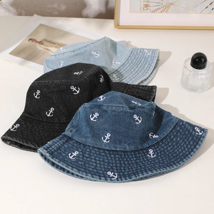 Washed Denim Anchor Bucket Hat