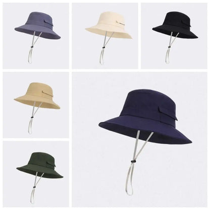 Nylon Drawstring Wide Brim Fishing Bucket Hat