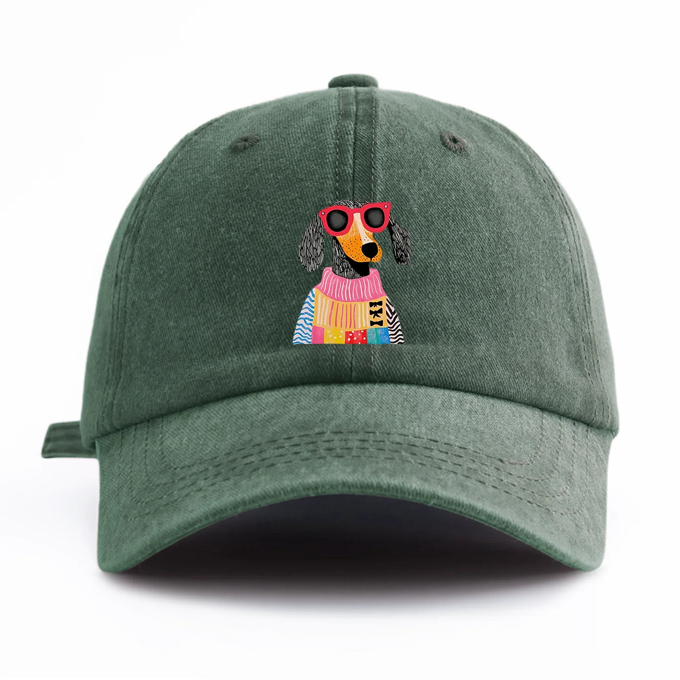 Retro Dog Print Washed Baseball Cap
