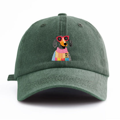 Retro Dog Print Washed Baseball Cap