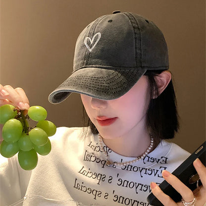 Summer Women Baseball Cap Peach Heart Embroidered Wash Denim