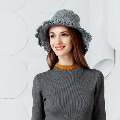 Women Thick Wool Knitted Winter Bucket Hat