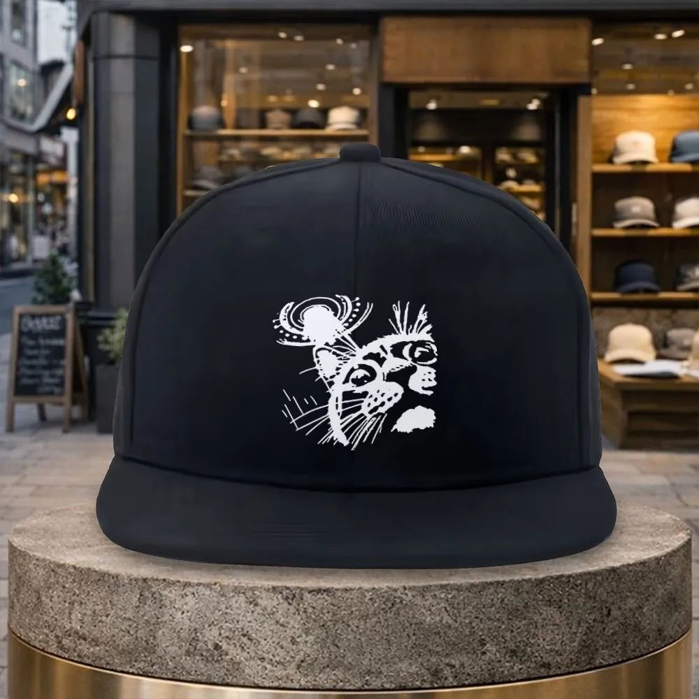 Abstract Cat Face Print Snapback Cap
