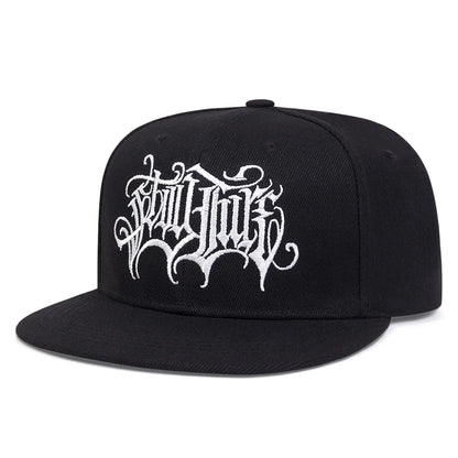 Gothic Double Swallow Embroidered Flat Brim Snapback Cap