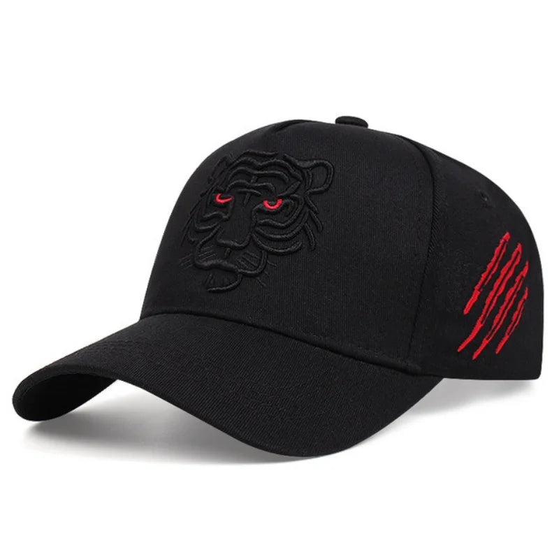 Black Tiger Embroidered Cotton Trucker Snapback cap