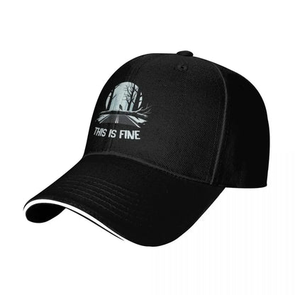 This Is Fine Anghkooey Meme Sun Fishing Baseball Cap