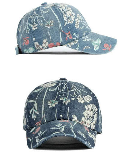 Spring Denim Flower Print Casquette Baseball Cap Adjustable Outdoor Snapback Hats For Men And Women 170