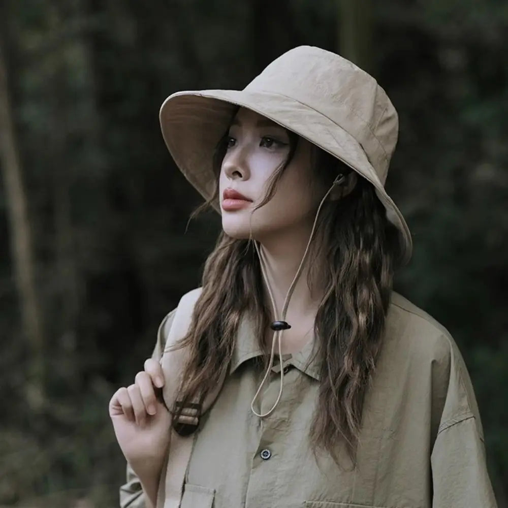 Waterproof Drawstring Wide Brim UV Protection Bucket Hat
