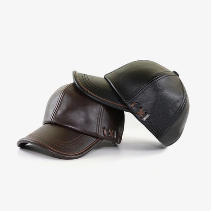 Genuine Cowhide Leather Adjustable Snapback Cap