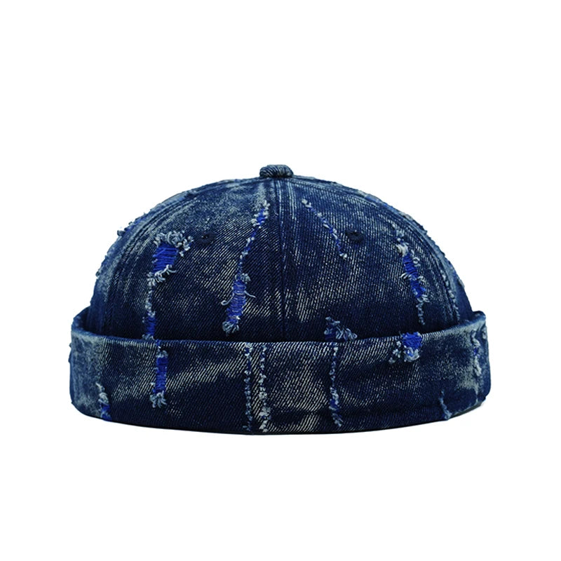 Tear Broken Denim Docker Cap Colorful Brimless Caps
