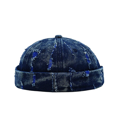 Tear Broken Denim Docker Cap Colorful Brimless Caps