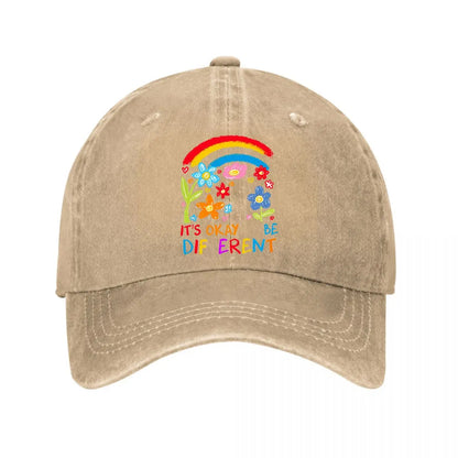 Its Okay Be Different Rainbow Flowers Neurodiversity Baseball Cap