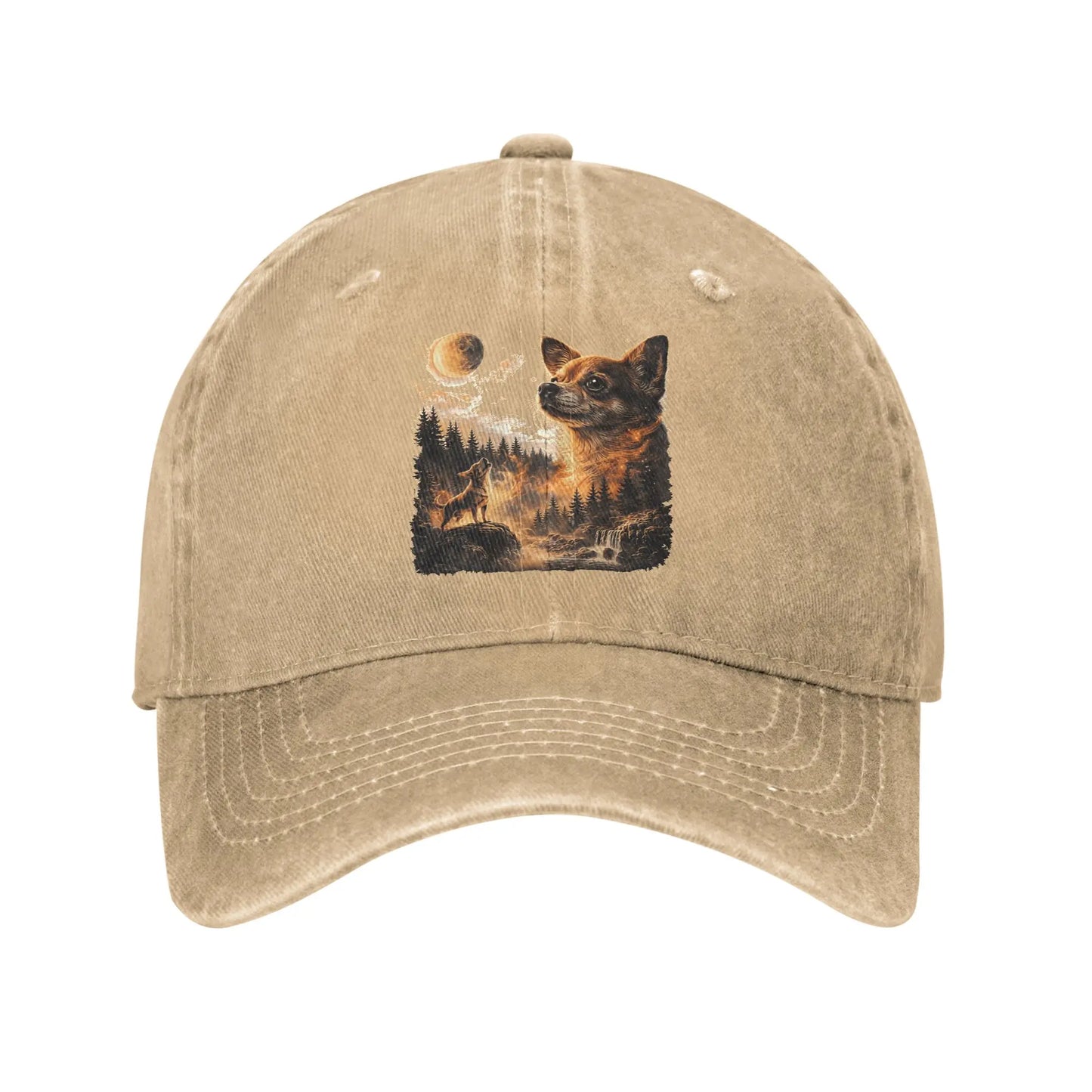 Chihuahua Moon Retro Washed Baseball Cap