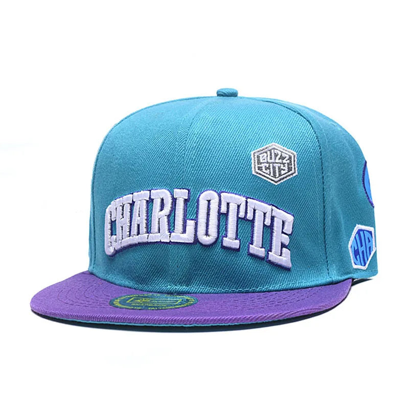 Charlotte Cap Blue Basketball Hip-Hop Snapback Cap
