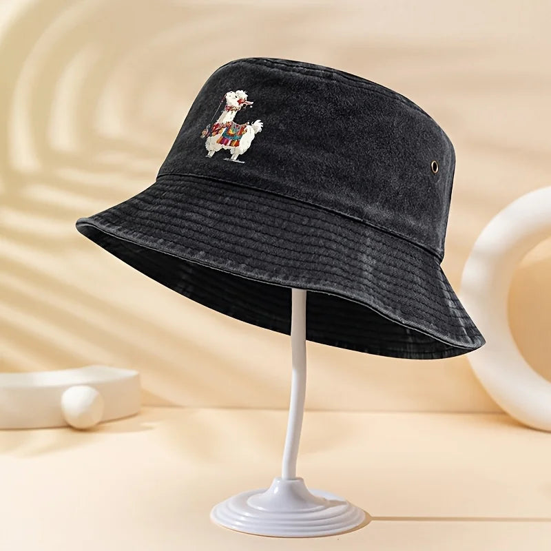 White Alpaca Printed Bucket Hat