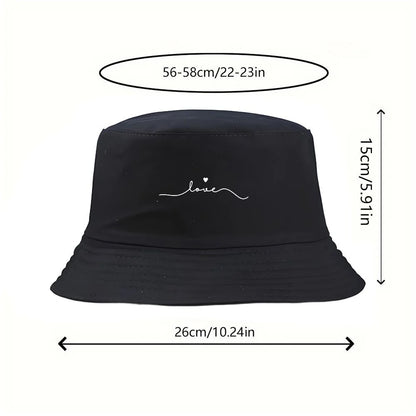 Vintage Love Embroidery Cotton Bucket Hat