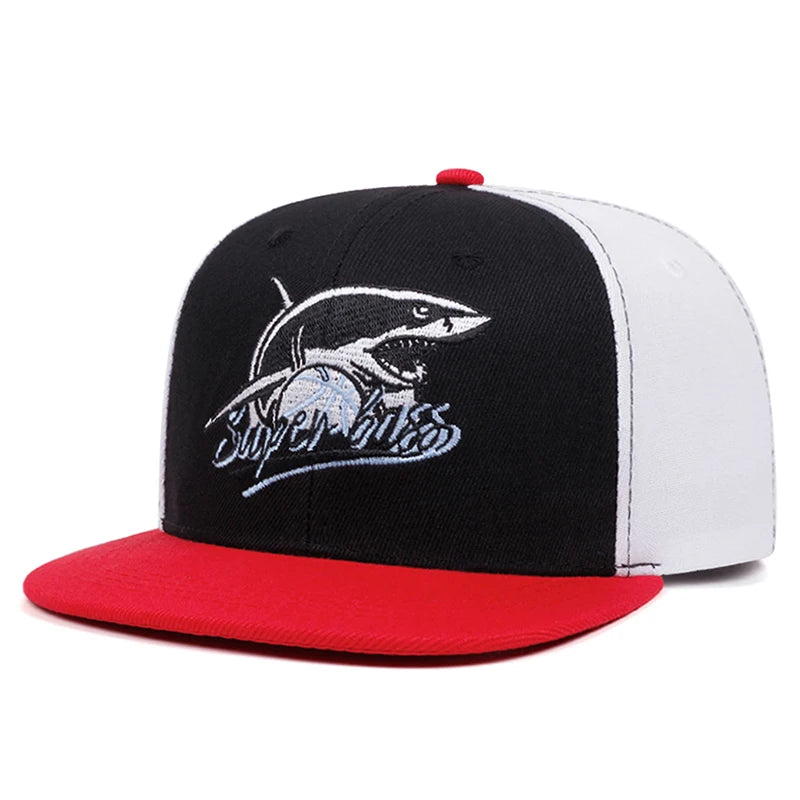 Shark Embroidered Unisex Streetwear Flat Brim Snapback Cap