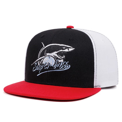 Shark Embroidered Unisex Streetwear Flat Brim Snapback Cap