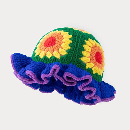 Colorful Floral Crochet Wool Bucket Hat