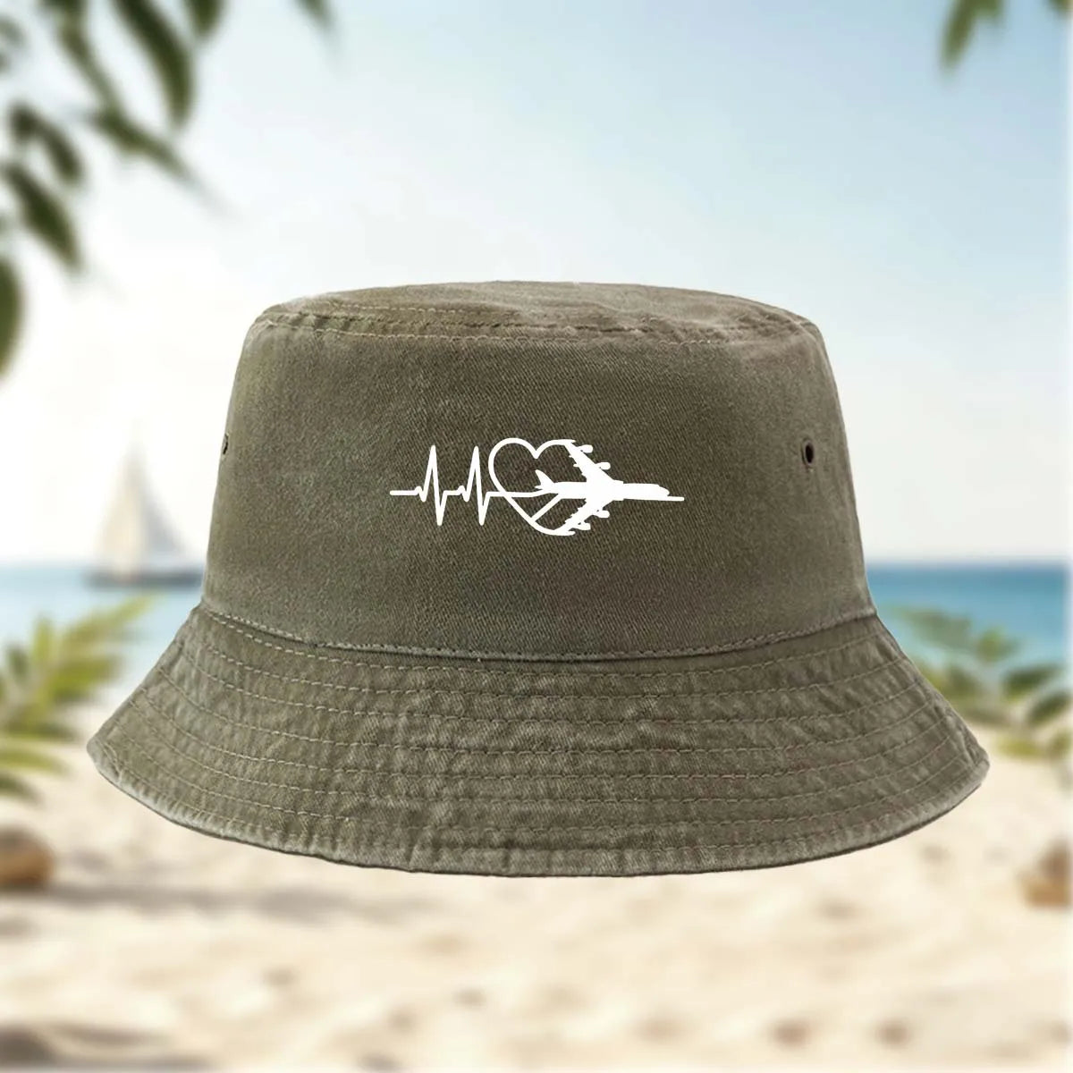 Heart Airplane Pattern Hip-Hop Bucket Hat