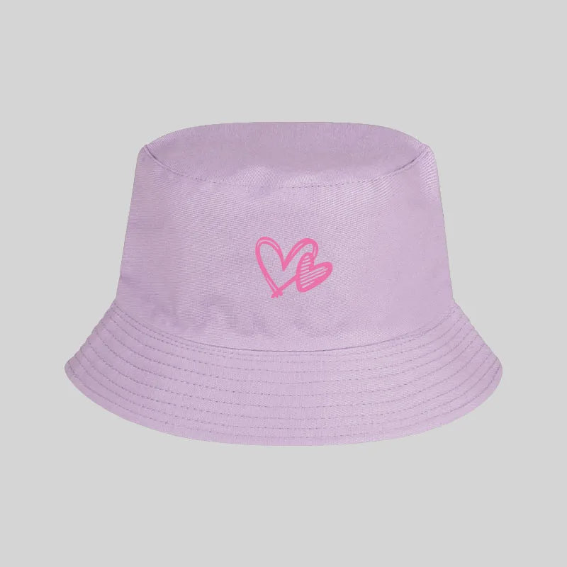 Pink Heart Pattern Casual Bucket Hat