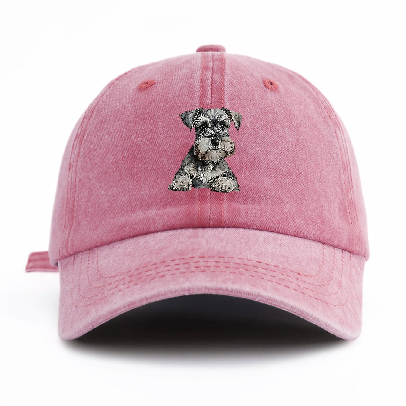 1pc Schnauzer Print Washed Baseball Cap For Adults