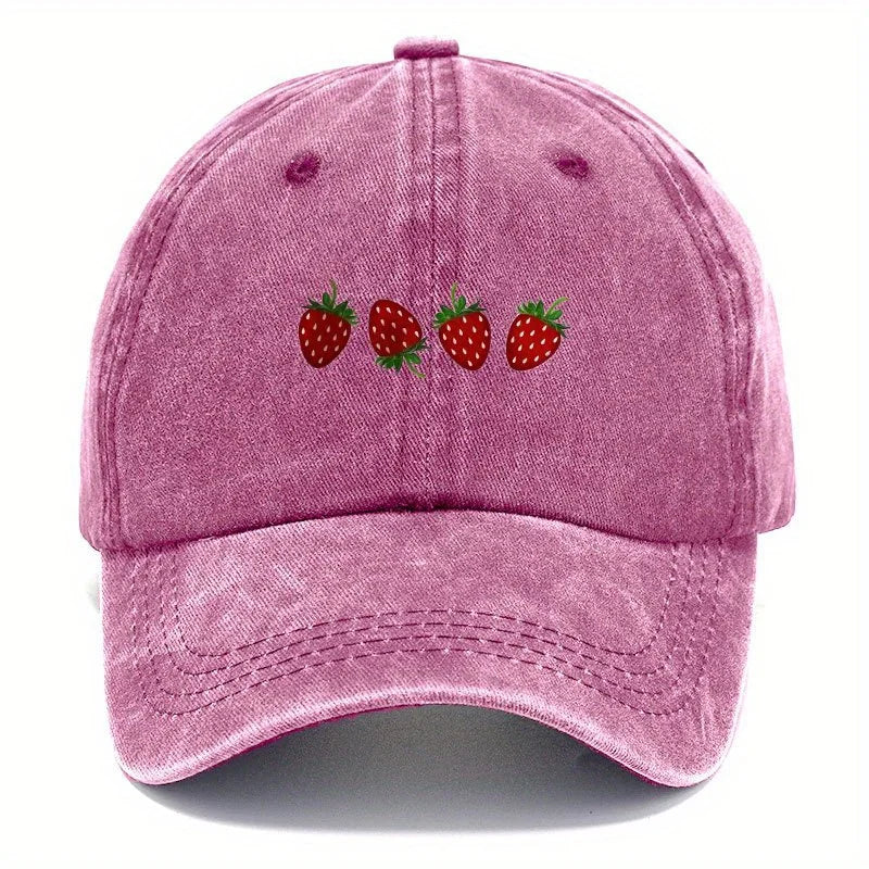 Strawberry Printed Baseball Cap With Adjustable Sunshade