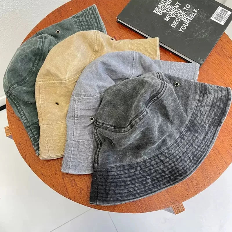 Bucket Hat Washed Denim Cap Men Panama Hats