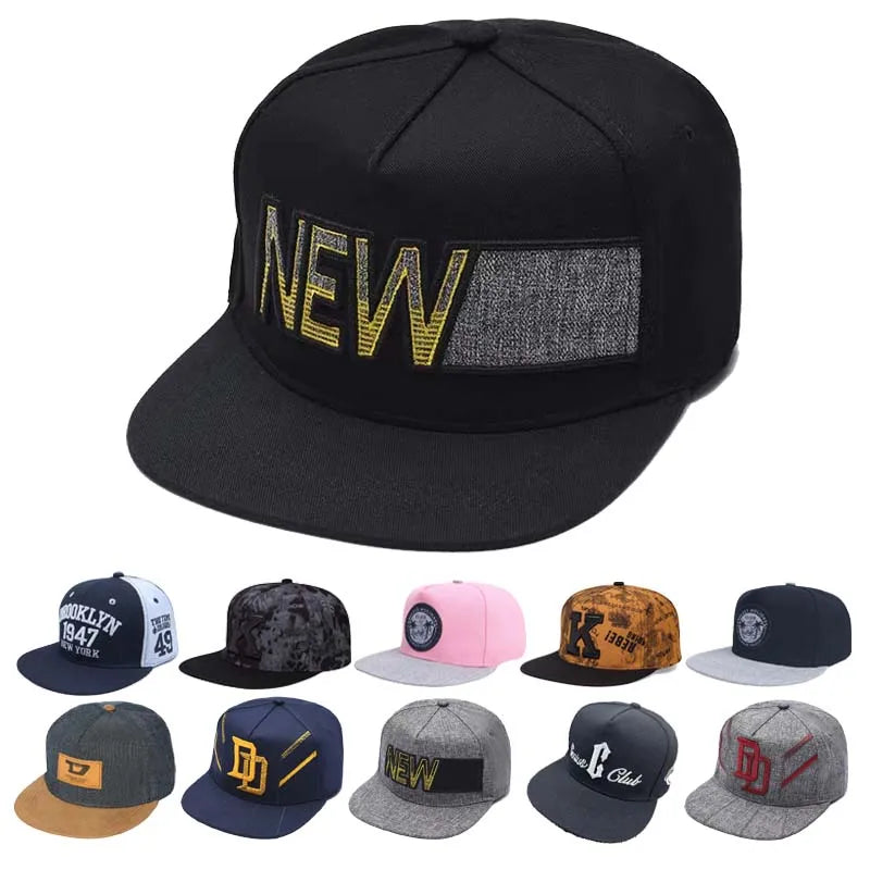 Luxury Unisex Letter Embroidered Flat Brim Snapback Cap