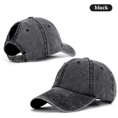 Vintage Washed Cotton Baseball Cap Women Hollow Out Ponytail Hat Outdoor