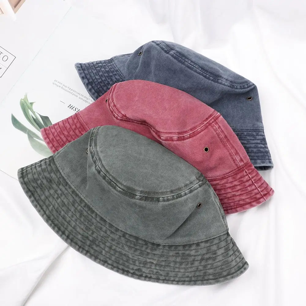 Fashion Summer Bucket Hat Hip Hop Washed Denim