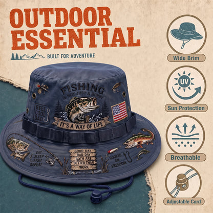 Adjustable Drawstring Wide Brim Fishing Bucket Hat