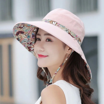 Reversible Foldable Wide Brim UV Protection Bucket Hat