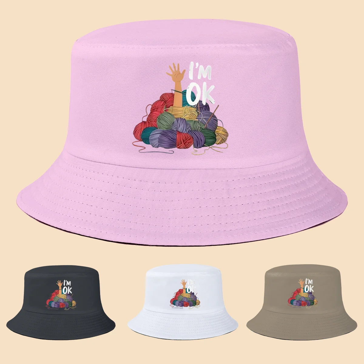 I'm Fine Text Print Bucket Hat