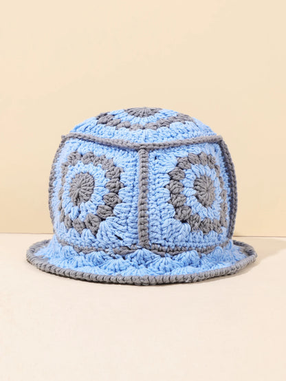 Women Vintage Geometric Crochet Bucket Hat