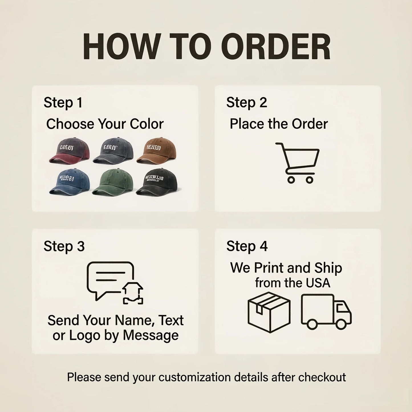 Personalized Vintage Washed Baseball Cap Custom Name Logo Text Dad Hat Adjustable Casual Hat For Men Women Printed In USA