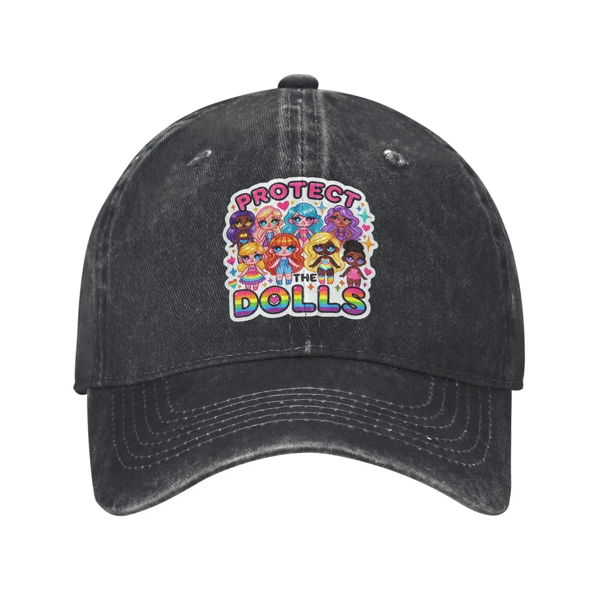 Protect The Dolls Distressed Denim Baseball Cap