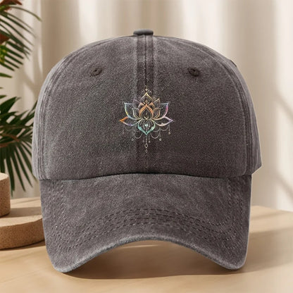 Vintage Lotus Print Washed Baseball Cap