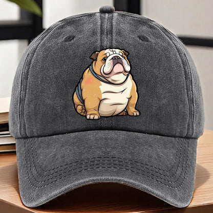 Funny Bulldog Washed Denim Baseball Cap