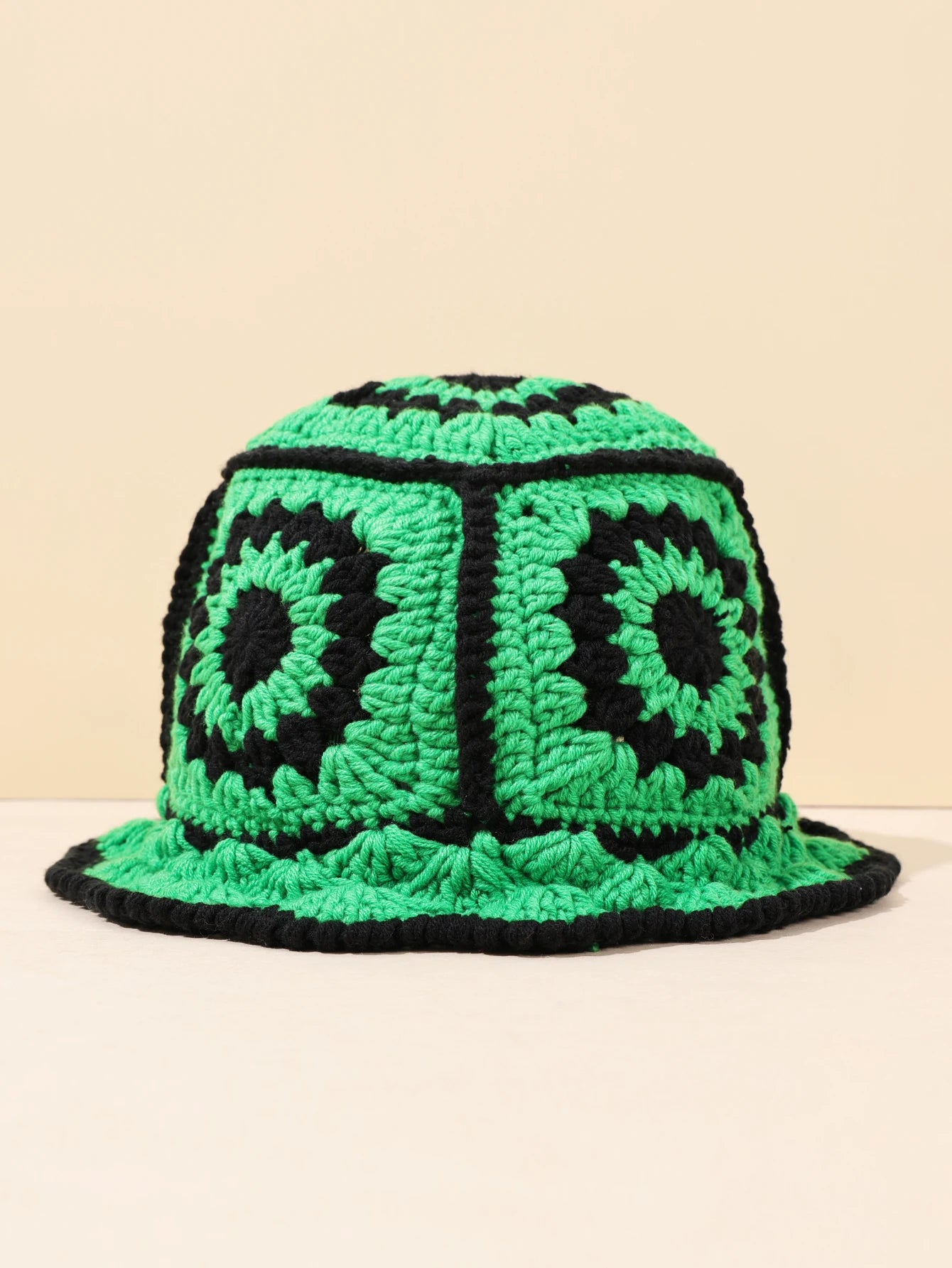Women Vintage Geometric Crochet Bucket Hat