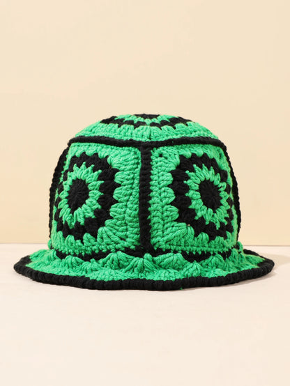 Women Vintage Geometric Crochet Bucket Hat