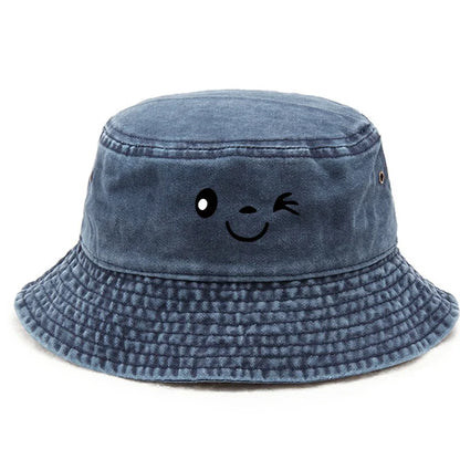 Vintage Winking Print Washed Bucket Hat