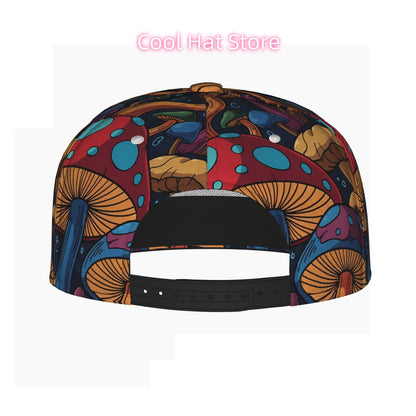 Vibrant Mushroom Design Unisex Flat Brim Baseball Cap