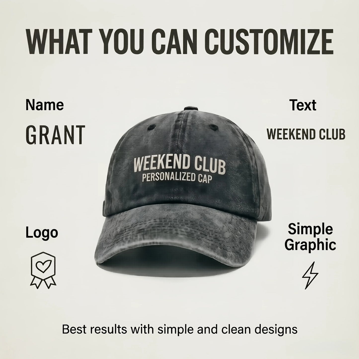 Personalized Vintage Washed Baseball Cap Custom Name Logo Text Dad Hat Adjustable Casual Hat For Men Women Printed In USA