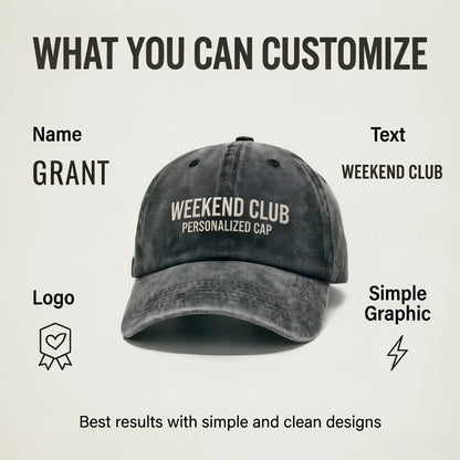 Personalized Vintage Washed Baseball Cap Custom Name Logo Text Dad Hat Adjustable Casual Hat For Men Women Printed In USA