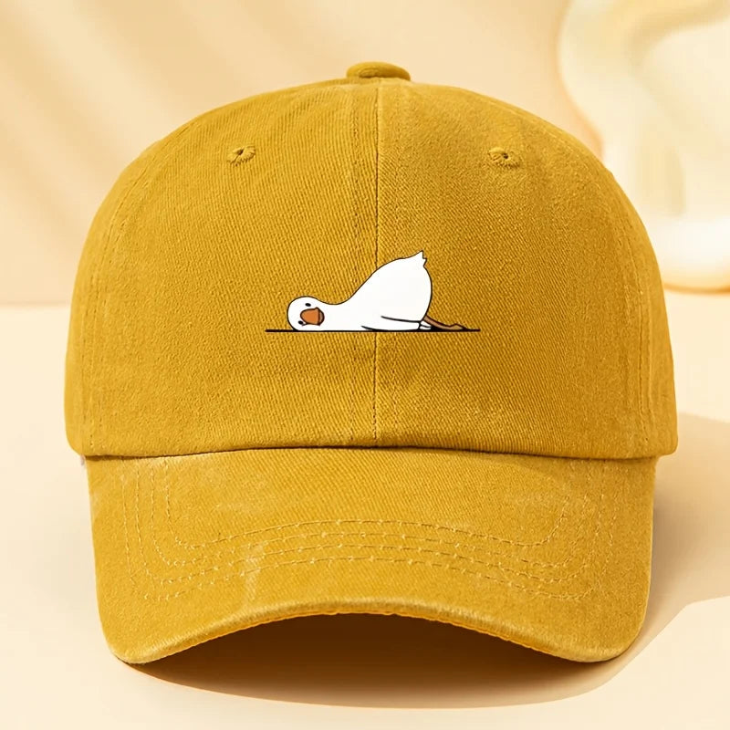 Lying Goose Print Vintage Washed Baseball Cap
