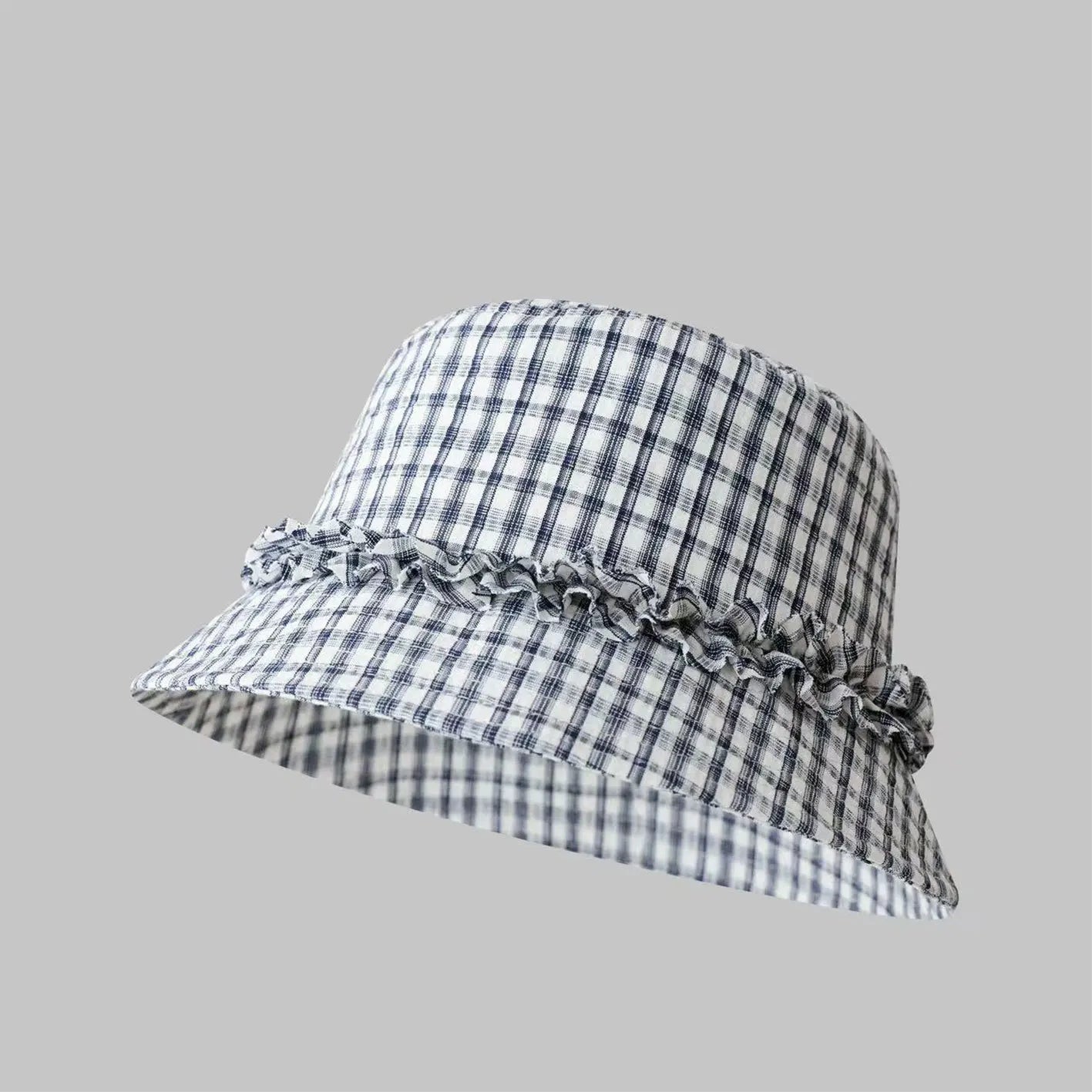 Women Plaid Lace Wide Brim Bucket Hat