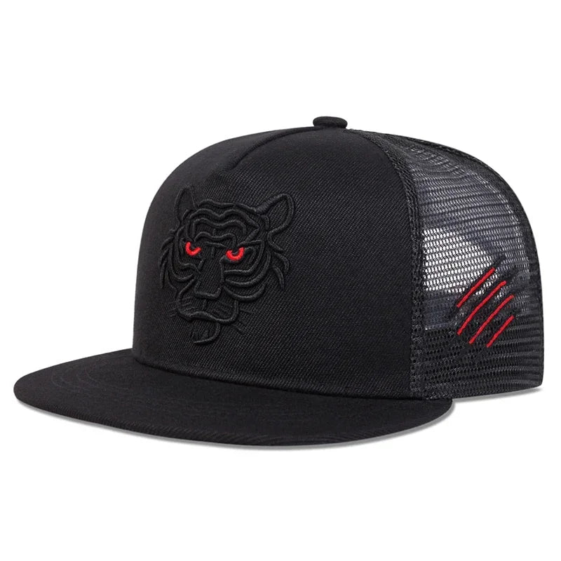 Unisex Tiger Embroidered Mesh Snapback Cap